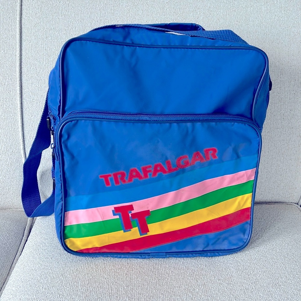 Trafalgar 1980s Vintage Retro Tote Crossbody Shoulder Bag Rainbow Travel Carryon